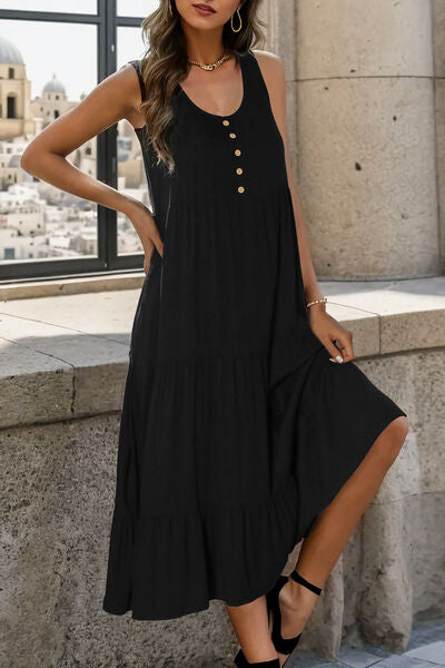Hilary Decorative Button Tiered Tank Dress - deal of the day!