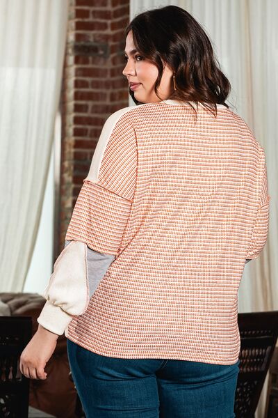 Isolde Plus Size Exposed Seam Color Block Round Neck Sweatshirt