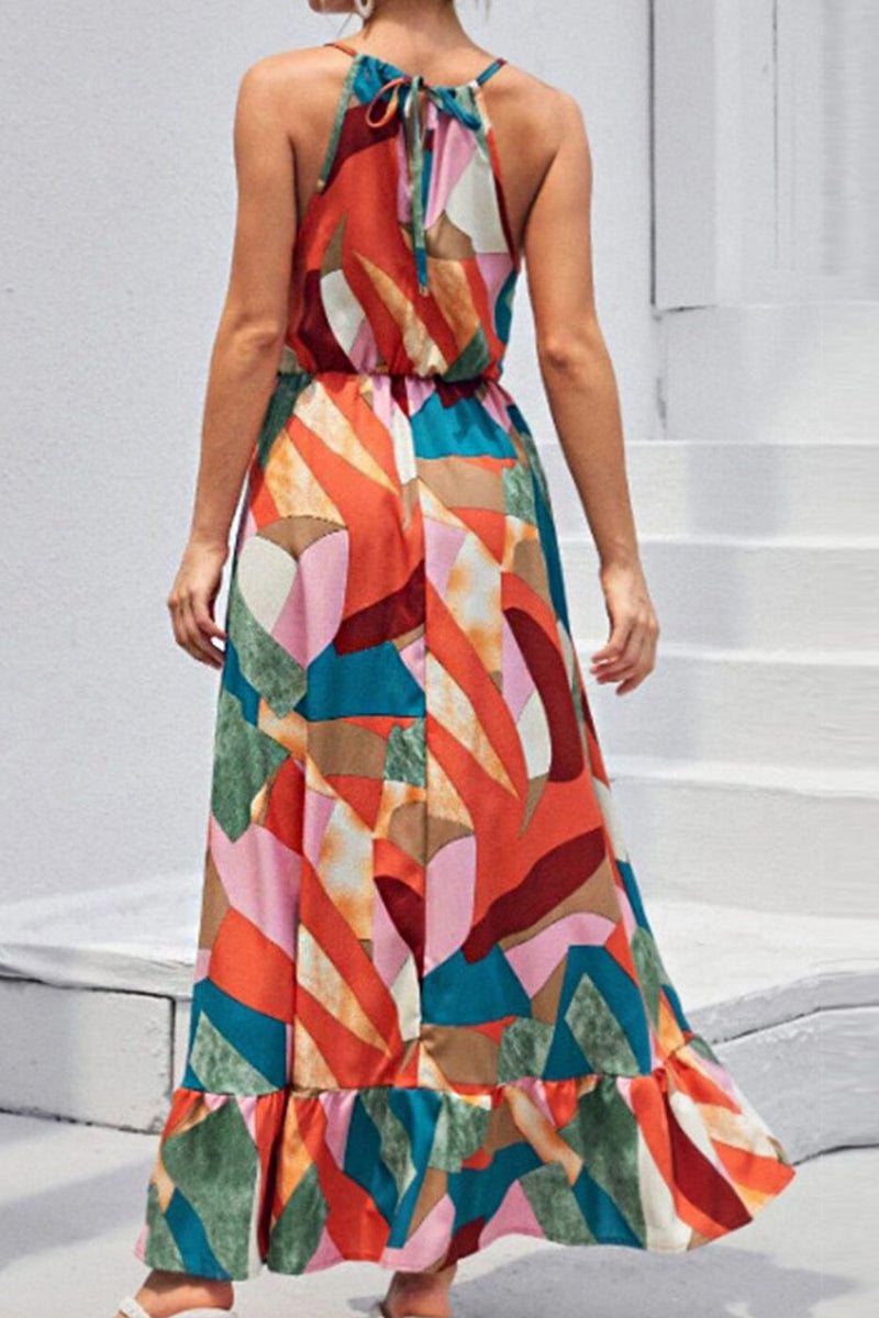 Frannie Multicolored Tied Grecian Neck Maxi Dress