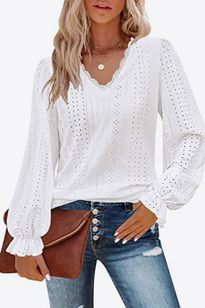 Deal of the Day Andie Eyelet V-Neck Flounce Sleeve Blouse