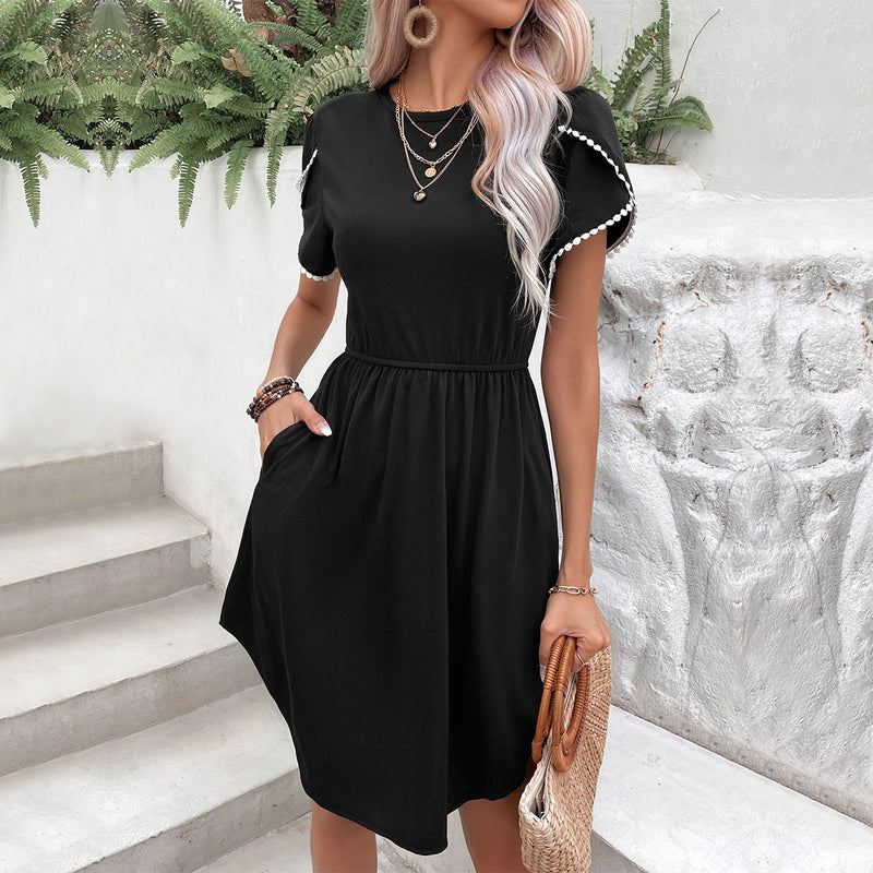 Sarai Round Neck Petal Sleeve Dress with Pockets - Deal of the day!