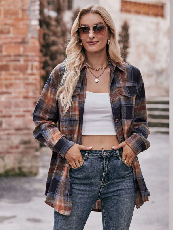 Emmaline Plaid Dropped Shoulder Longline Shirt - deal of the day!