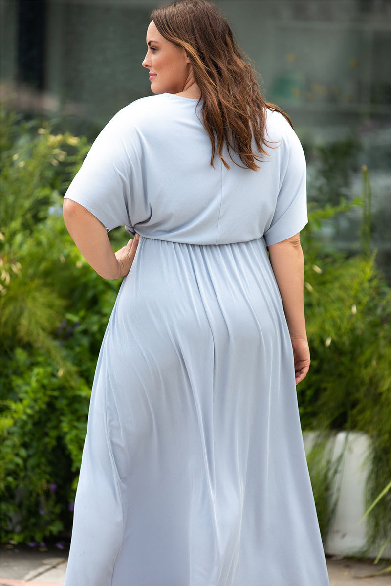 Claudia Plus Size Round Neck Split Flutter Sleeve Maxi Dress