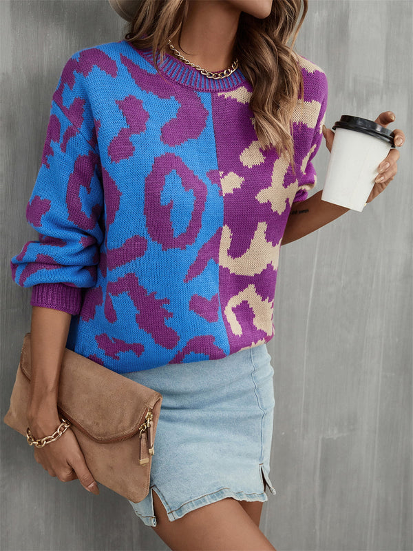 Hannah Round Neck Contrast Color Dropped Shoulder Sweater