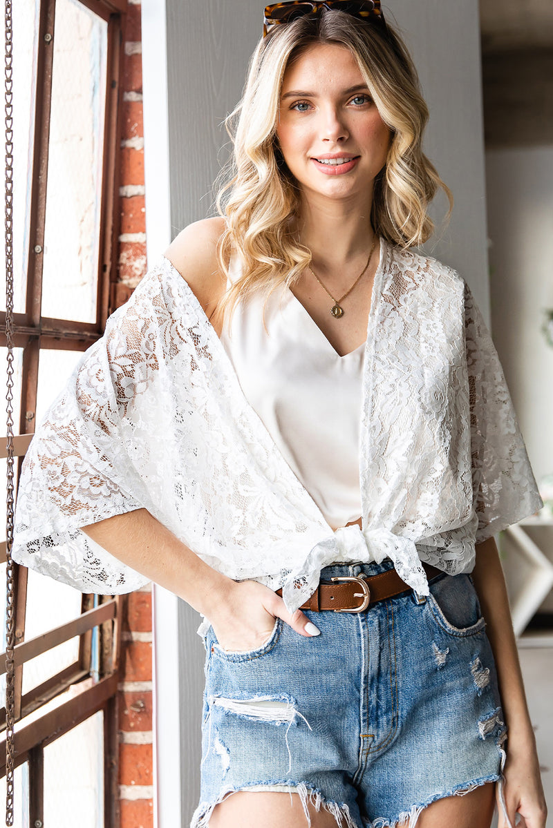 Rosemary Open Front Half Sleeve Lace Cardigan