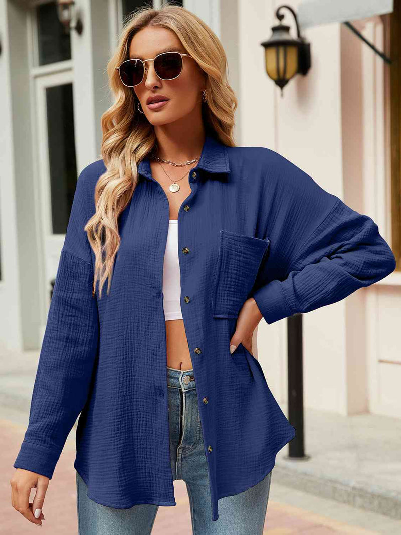 Quincy Button Up Collared Neck Drop Shoulder Shirt