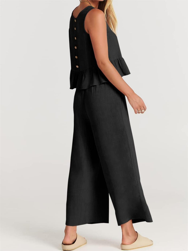 Ryan Full Size Round Neck Top and Wide Leg Pants Set