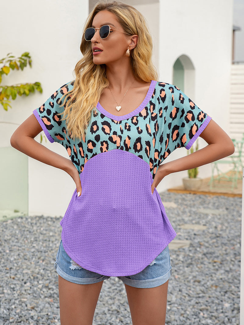 Gwen Leopard Waffle-Knit Short Sleeve Top