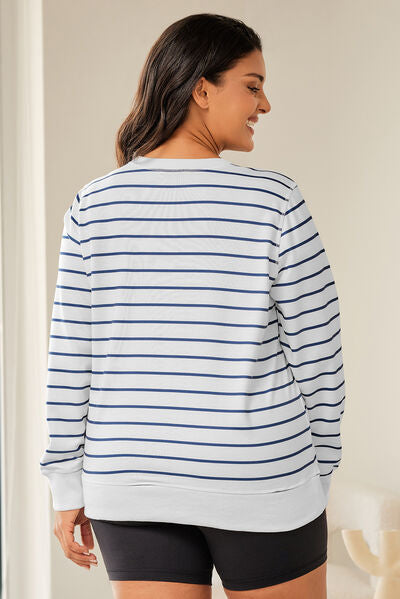 Neela Plus Size Striped Round Neck Long Sleeve T-Shirt