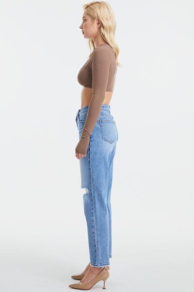 Evangeline High Waist Distressed Cat's Whiskers Washed Straight Jeans
