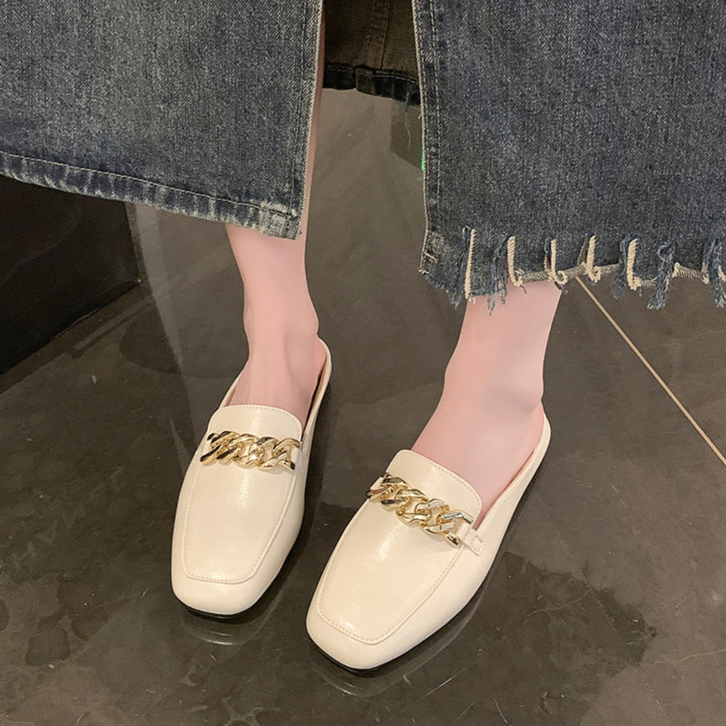 Faux Leather Square Toe Flat Loafers