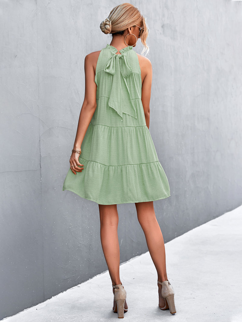 Deal of the Day Lenna Tie Back Mock Neck Tiered Dress