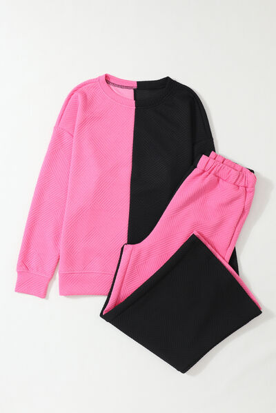 Steph Color Block Round Neck Sweatshirt and Pants Set