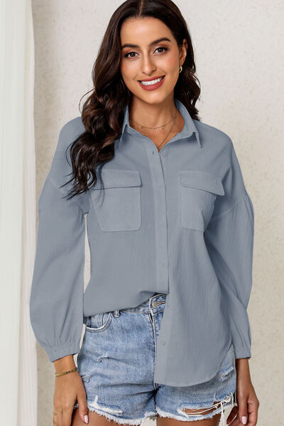 Angela Pocketed Button Up Balloon Sleeve Shirt