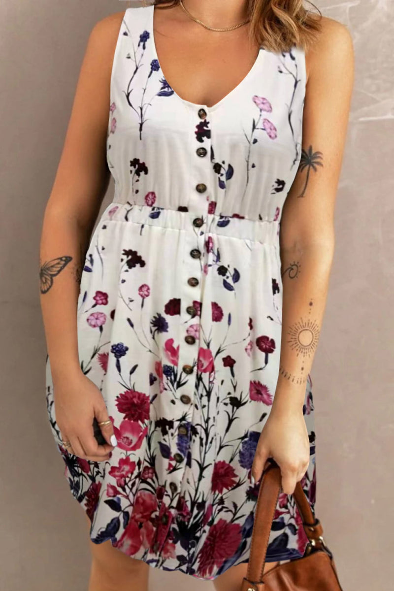 Rosie Scoop Neck Buttoned Sleeveless Magic Dress