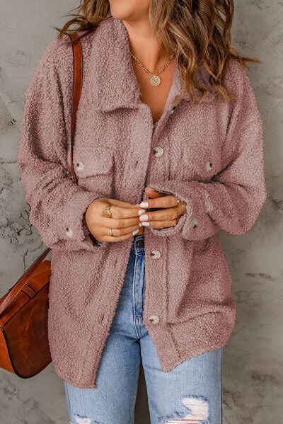 Alma Fuzzy Button Up Pocketed Jacket
