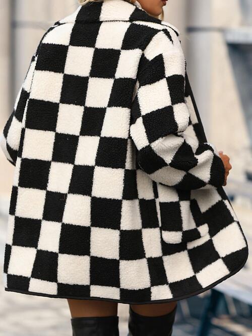 Layla Full Size Checkered Button Front Coat with Pockets