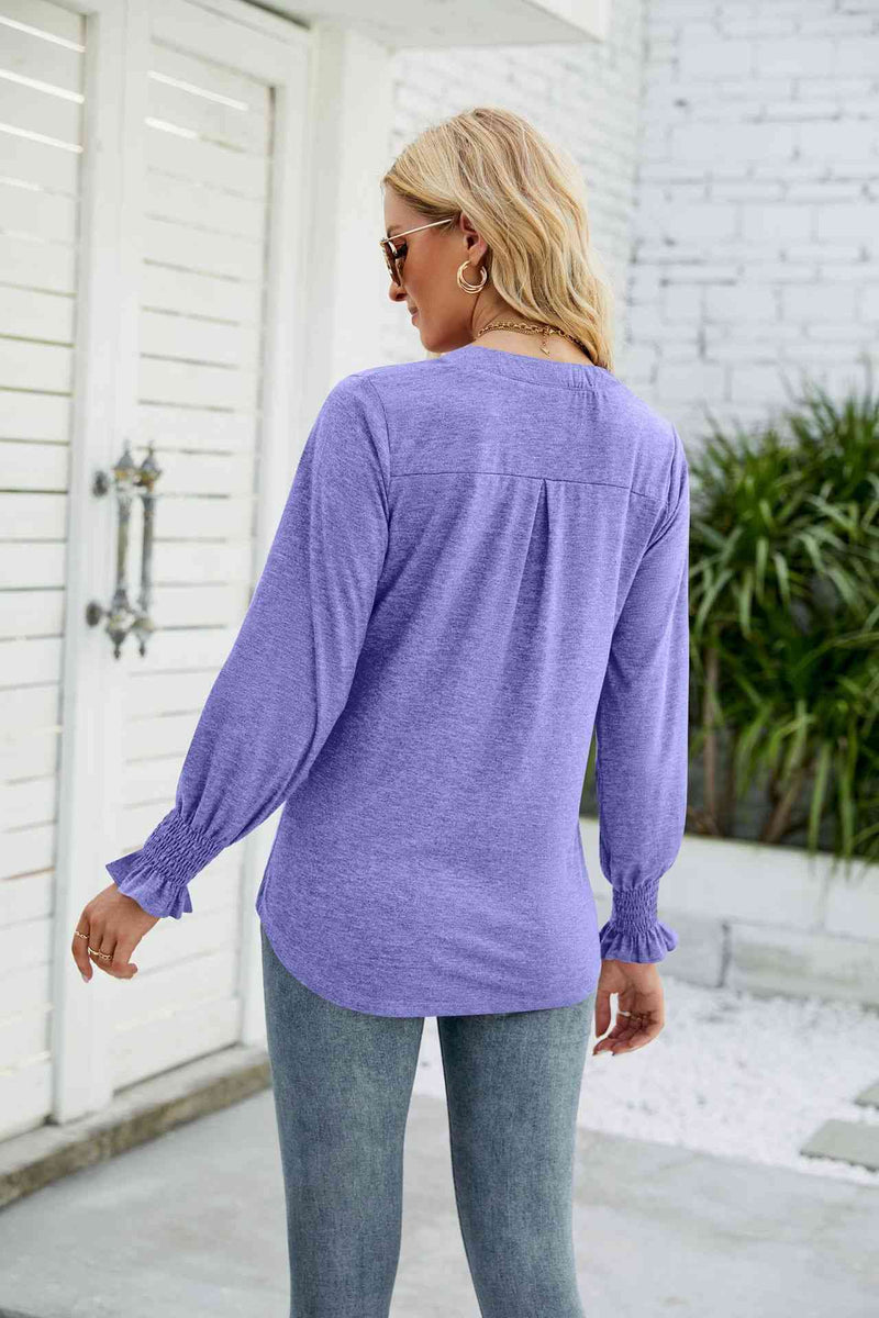 Waverly Heathered Flounce Sleeve Curved Hem Top -- Deal of the day!