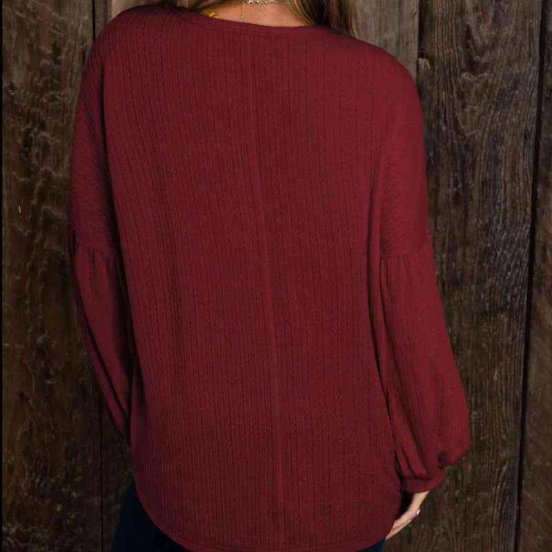 Round Neck Long Sleeve Ruched Blouse