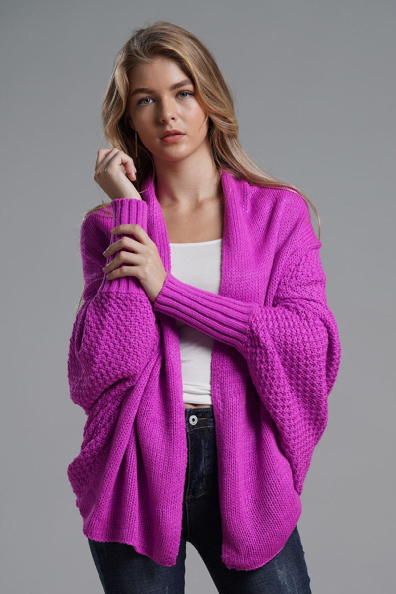 Pearl Dolman Sleeve Open Front Ribbed Trim Longline Cardigan - Deal of the day!