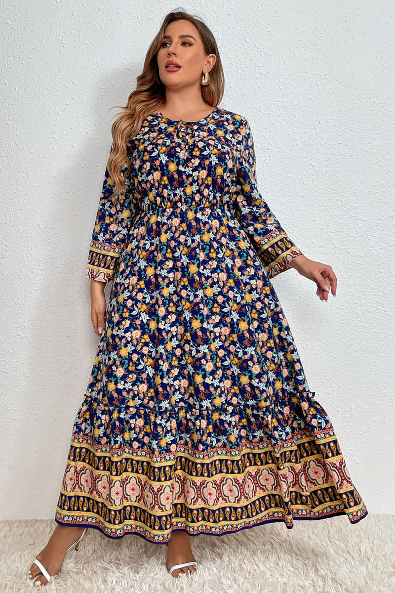 Cinda Plus Size Bohemian Round Neck Maxi Dress
