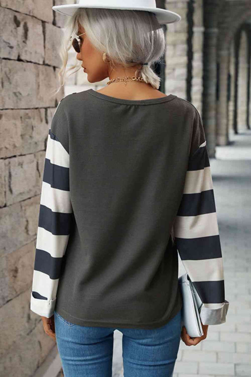 Tristan Leopard Striped Round Neck Long Sleeve Tee