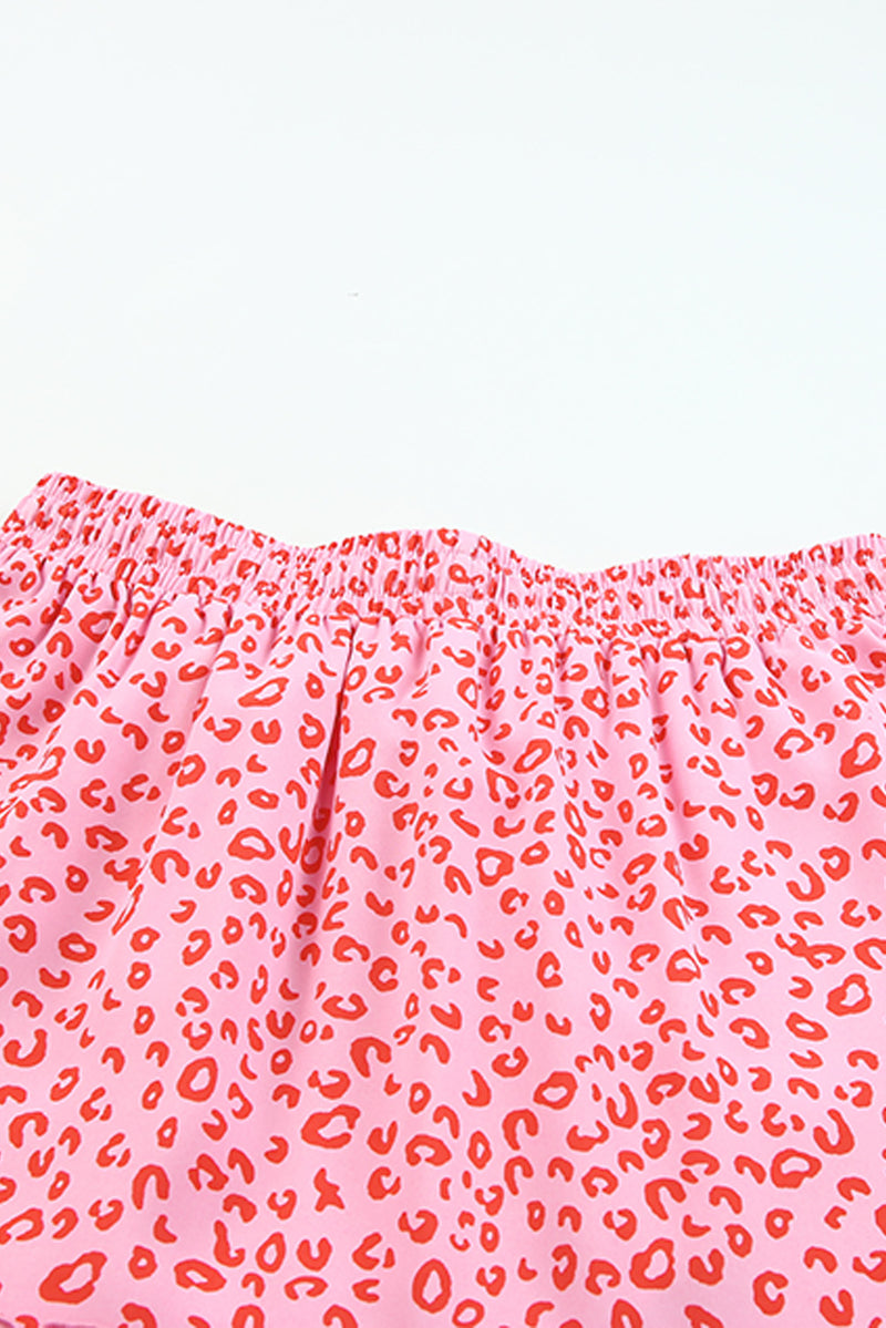 Olivia Leopard Drawstring Waist Frill Trim Tiered Skirt