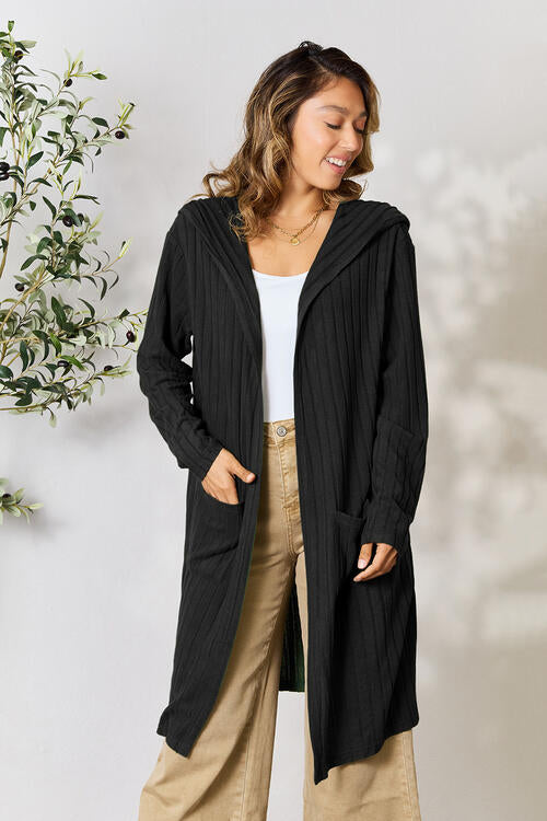 Clea Full Size Ribbed Open Front Long Sleeve Cardigan