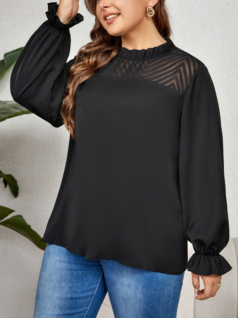 Tansy Plus Size Round Neck Flounce Sleeve Blouse