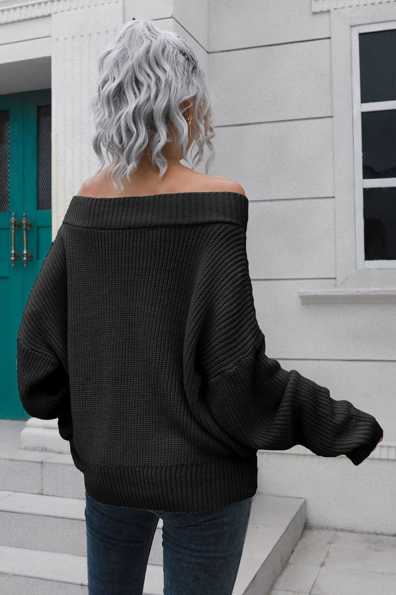 Harper Off-Shoulder Ribbed Long Sleeve Pullover Sweater