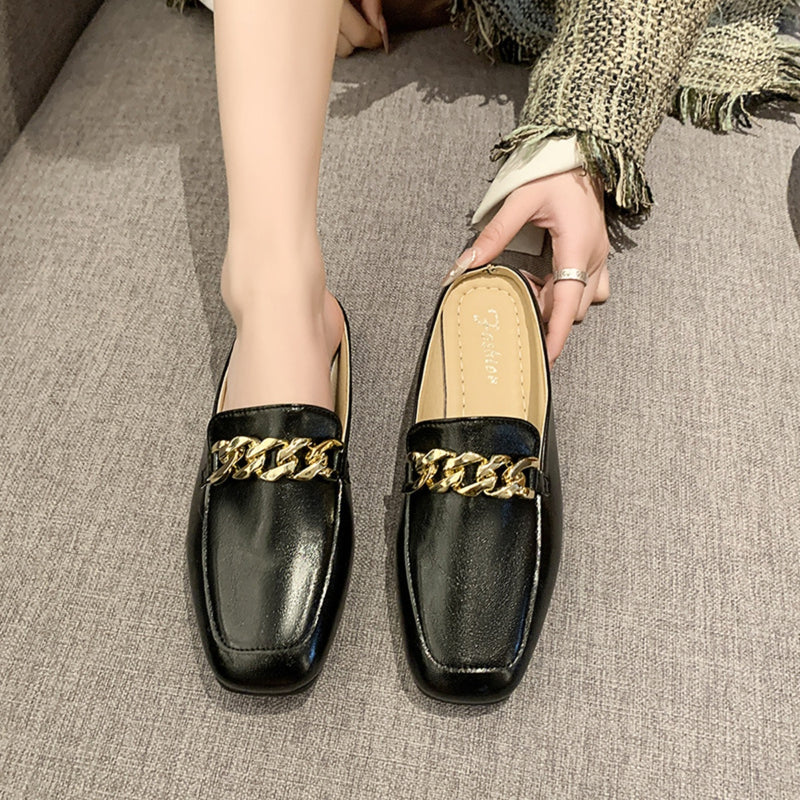 Faux Leather Square Toe Flat Loafers
