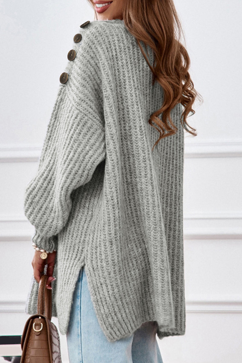Hilary Buttoned Boat Neck Slit Sweater