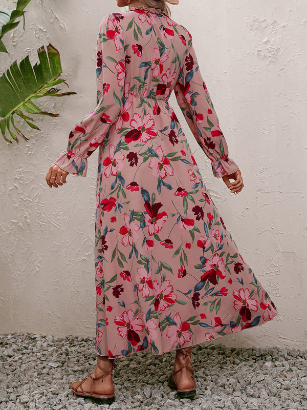 Reverie Floral Frill Trim V-Neck Maxi Dress