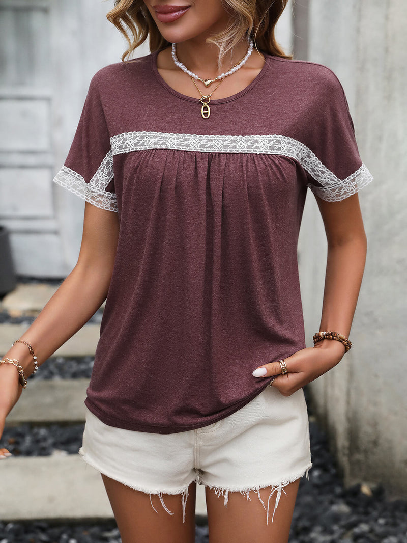 Addie Contrast Round Neck Short Sleeve Tee- Deal of the Day!