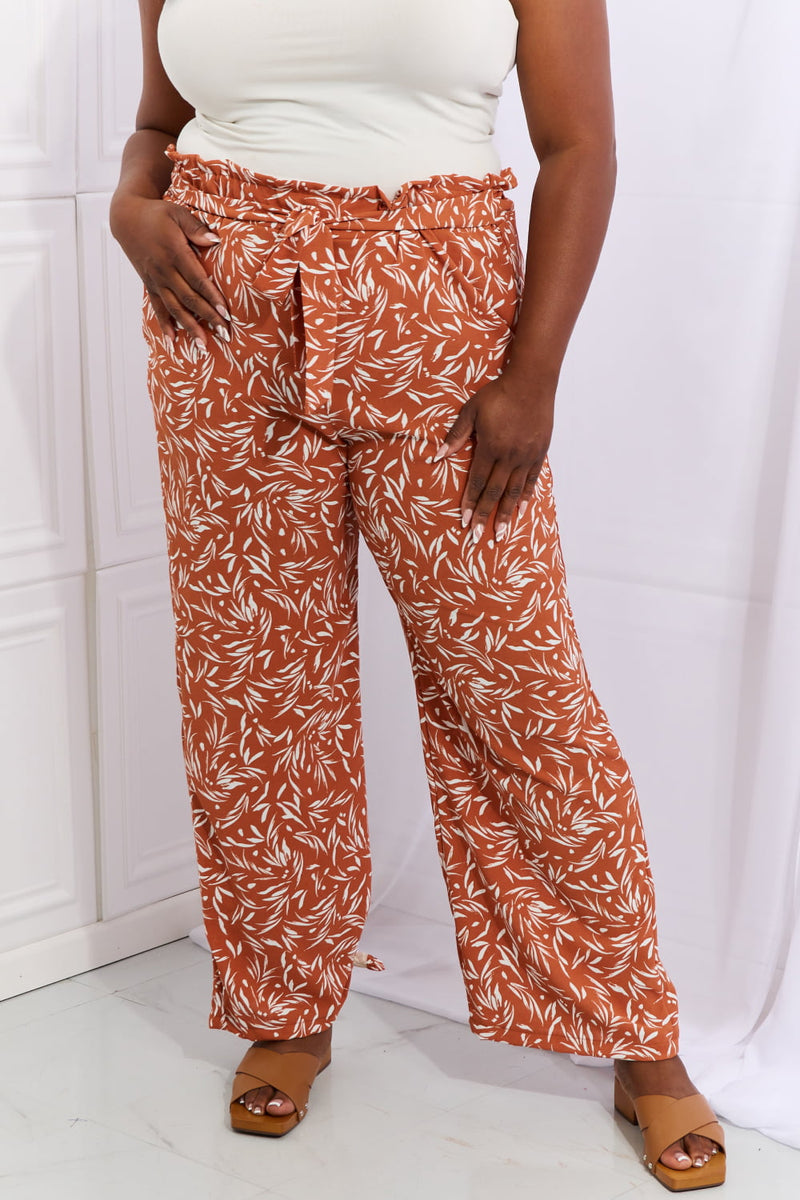 Delta Full Size Geometric Printed Pants in Red Orange