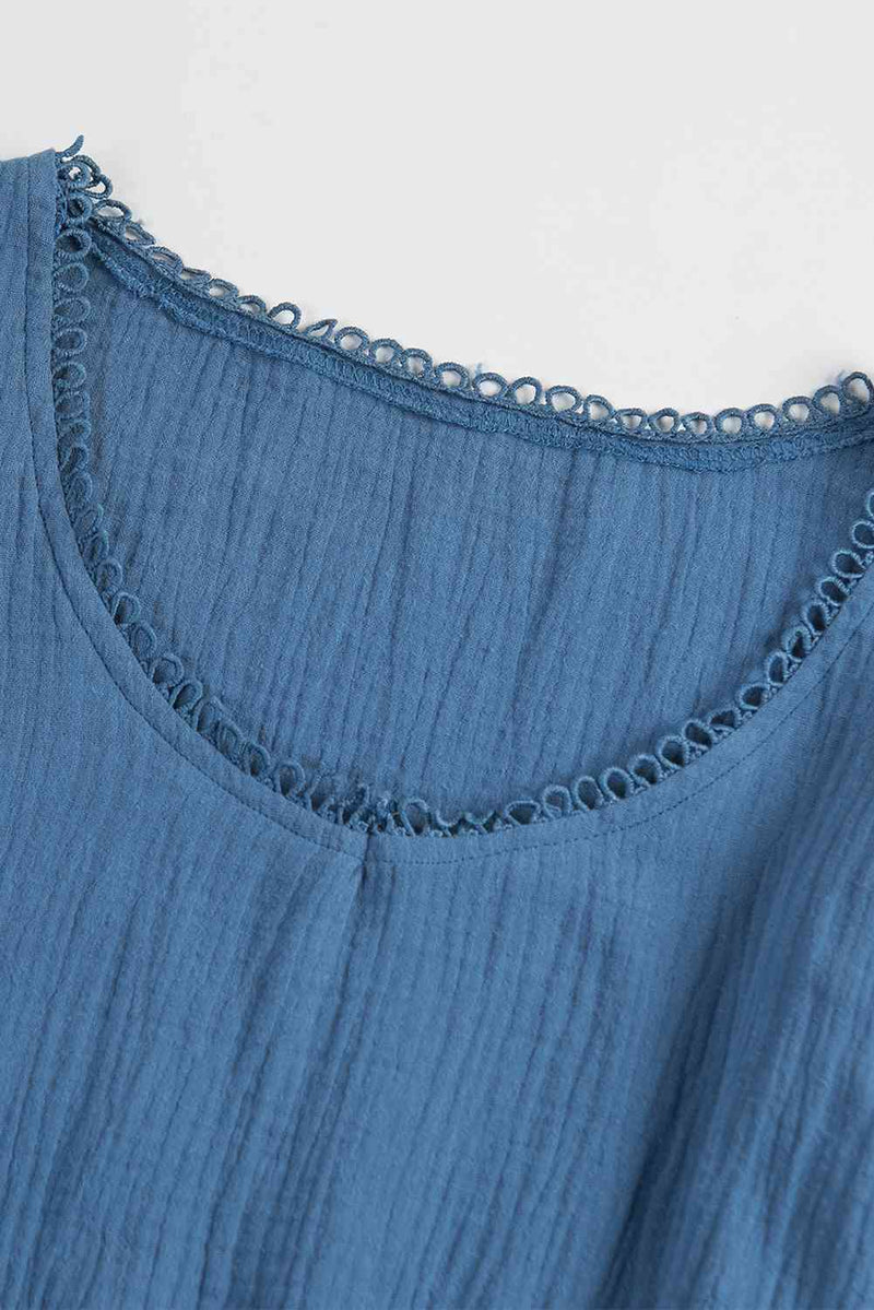 Emma Ruffled V-Neck Flounce Sleeve Textured Dress