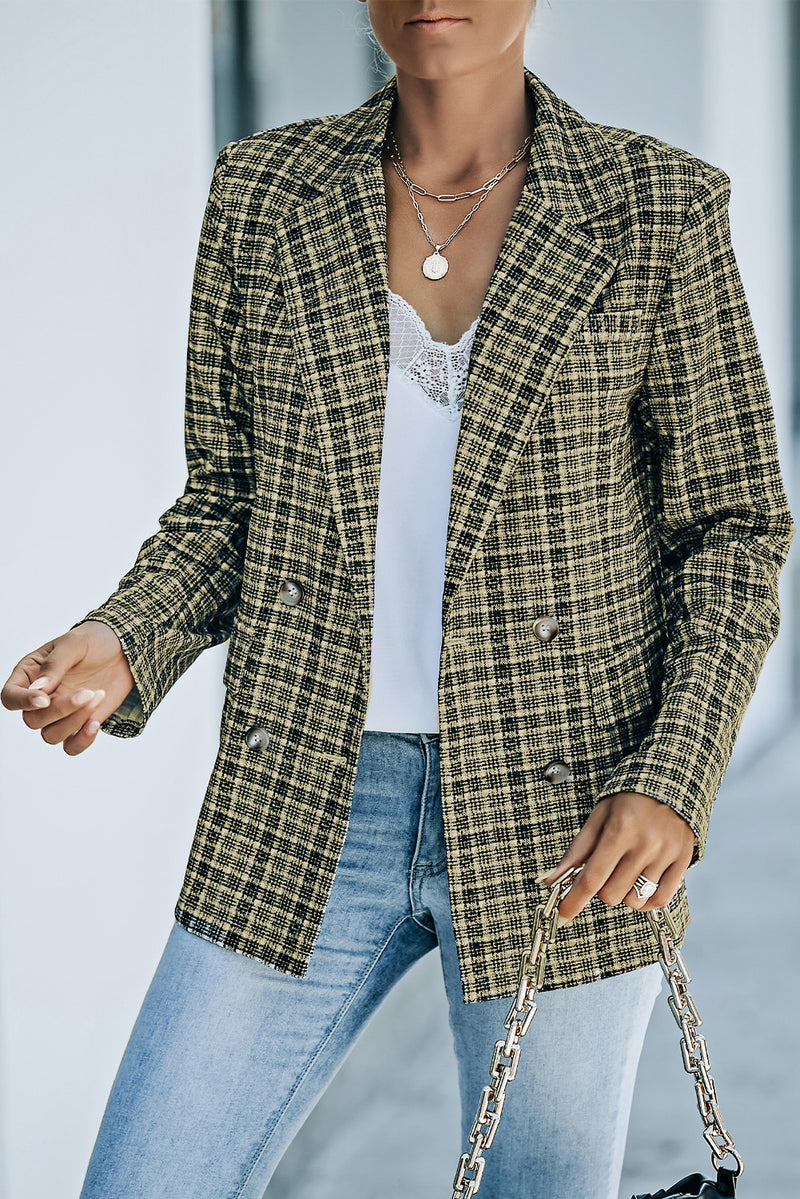 Shannon Plaid Double-Breasted Long Sleeve Blazer