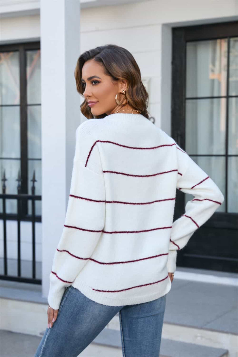Hosanna Striped Round Neck Long Sleeve Sweater