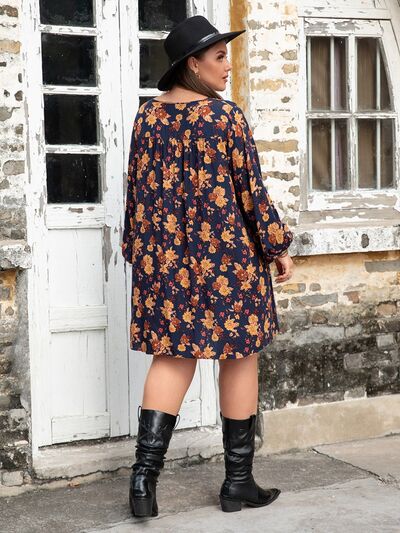 Vayla Plus Size Floral V-Neck Balloon Sleeve Dress