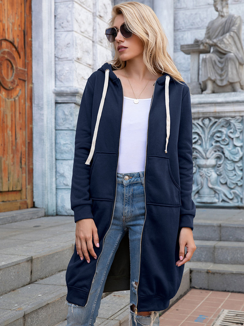 Carmi Full Size Zip-Up Longline Hoodie with Pockets