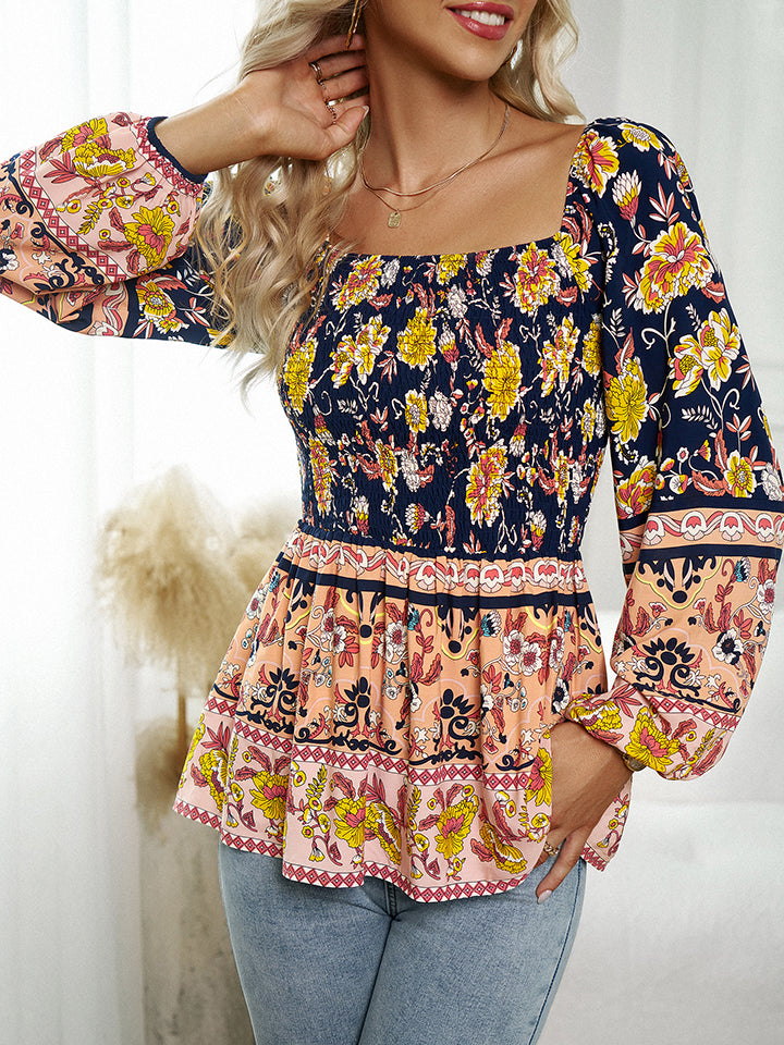 Claire Square Neck Printed Blouse