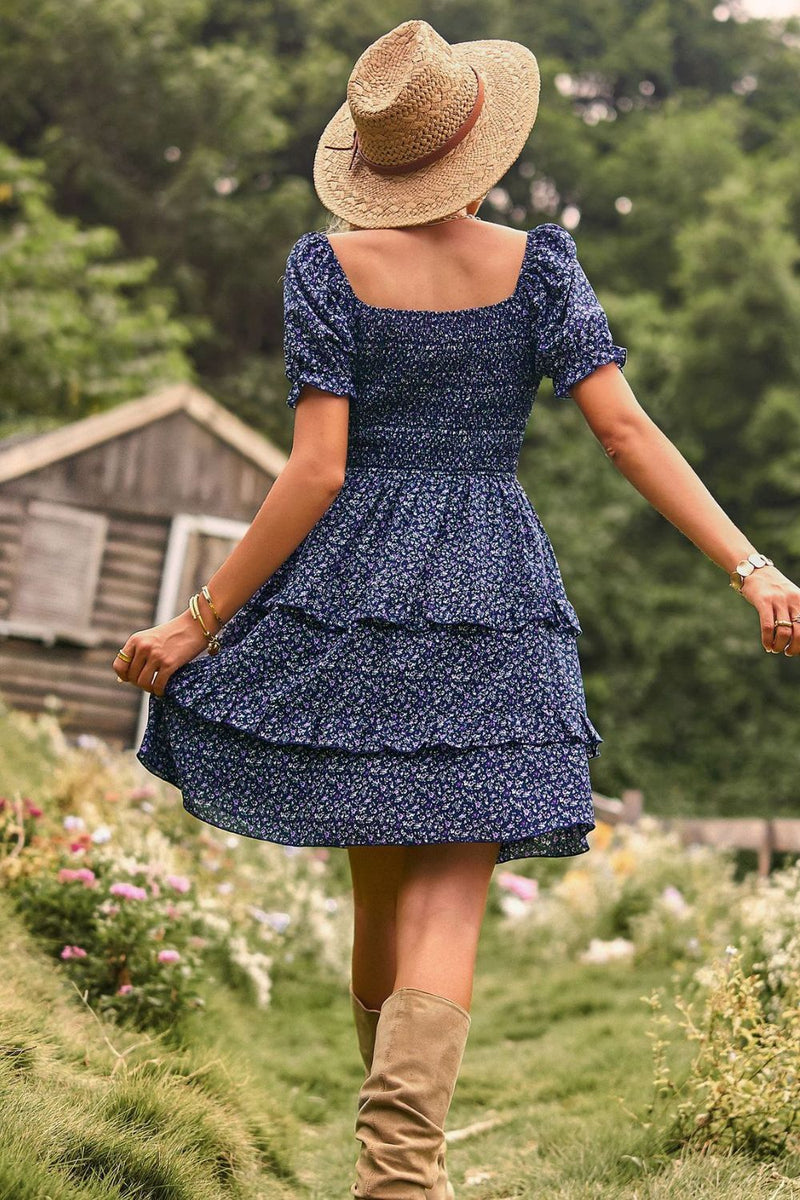 Patty Smocked Sweetheart Neck Flounce Sleeve Mini Dress - -Deal of the day!