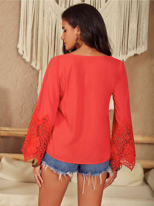 Colleen Square Neck Lace Detail Long Sleeve Blouse