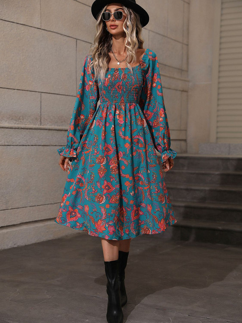 Zora Printed Square Neck Flounce Sleeve Dress -- Deal of the day!