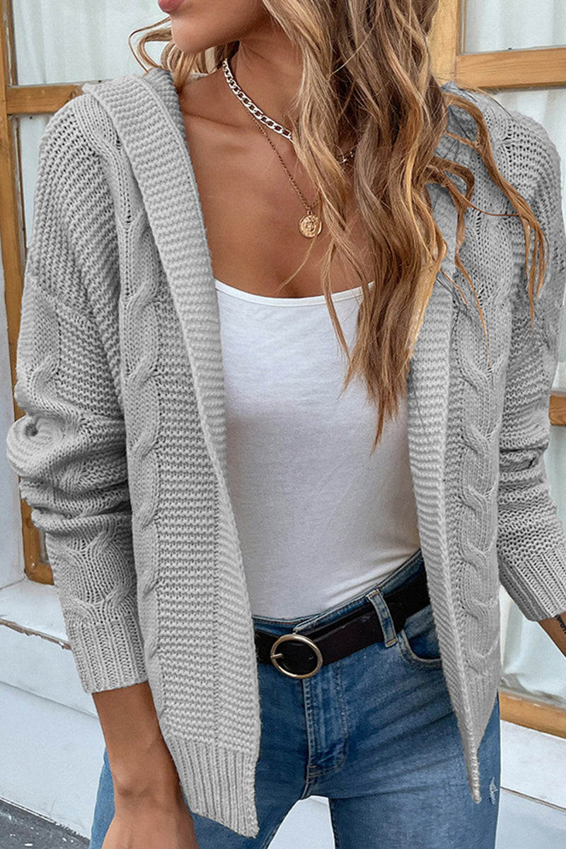 Michaela Cable-Knit Dropped Shoulder Hooded Cardigan