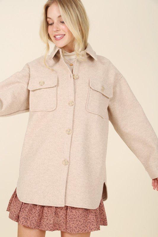 Charleigh Light Beige Shacket With Pockets