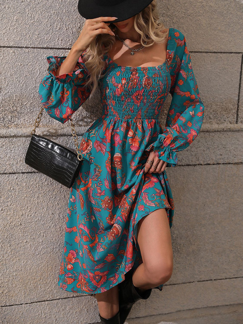 Zora Printed Square Neck Flounce Sleeve Dress -- Deal of the day!