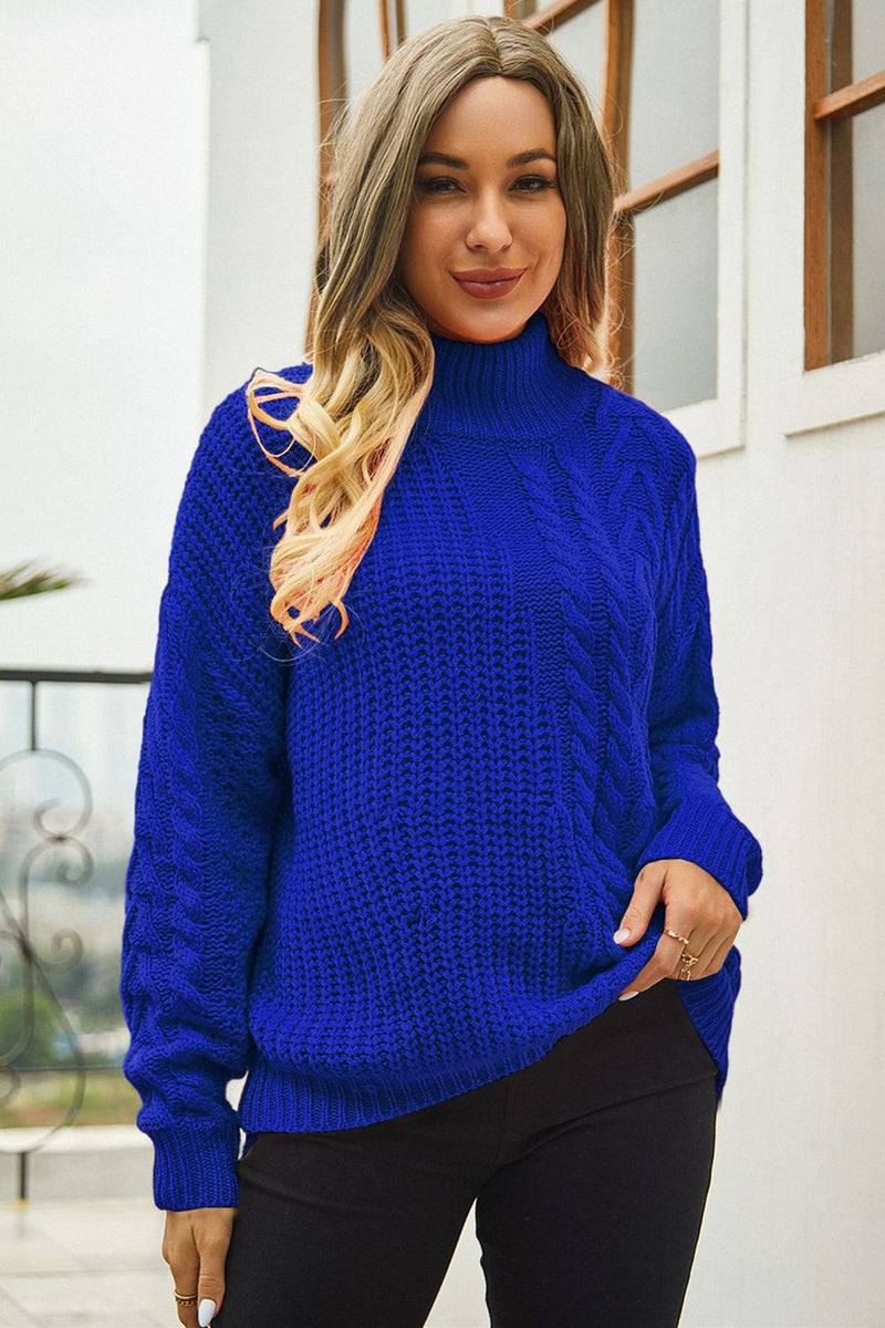 Salem cable-Knit Turtle Neck Long Sleeve Sweater