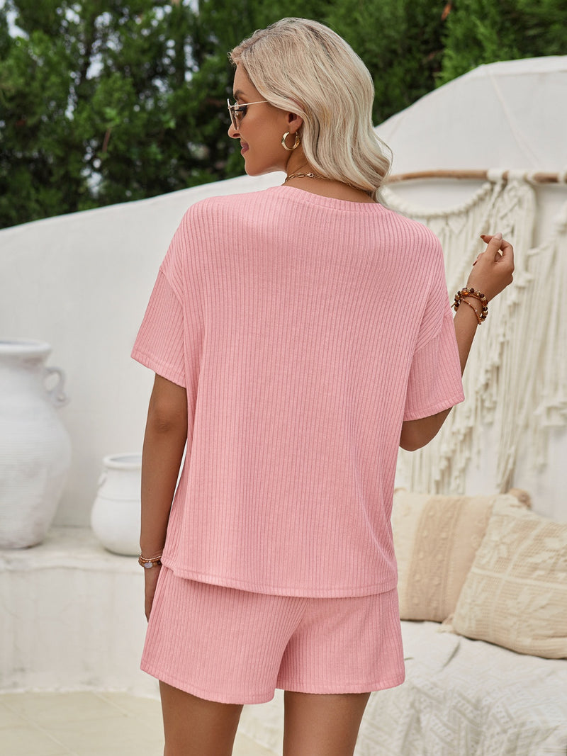 Valerie Ribbed Round Neck Top and Shorts Set