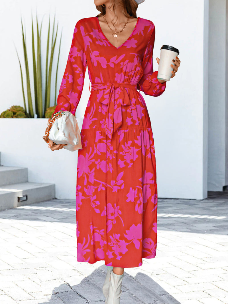 Marli Floral V-Neck Long Sleeve Dress
